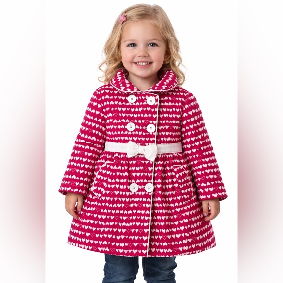 Penelope Mack Pink Heart Corduroy Satin Winter Pea Coat Girl 3T - Picture 4 of 15